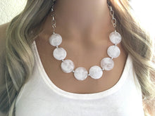 Load image into Gallery viewer, White Cloudy Statement Necklace & Earring set, white jewelry, Your Choice of GOLD or SILVER, white bib chunky necklace, white circle necklac