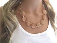 Load image into Gallery viewer, Champagne Statement Necklace & Earring set, champagne jewelry, Your Choice of GOLD or SILVER, champagne bib chunky necklace, brown circle