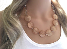 Load image into Gallery viewer, Champagne Statement Necklace & Earring set, champagne jewelry, Your Choice of GOLD or SILVER, champagne bib chunky necklace, brown circle