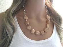 Load image into Gallery viewer, Champagne Statement Necklace & Earring set, champagne jewelry, Your Choice of GOLD or SILVER, champagne bib chunky necklace, brown faceted