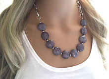Load image into Gallery viewer, Gray Statement Necklace & Earring set, gray jewelry, Your Choice of GOLD or SILVER, gray bib chunky necklace, gray faceted necklace