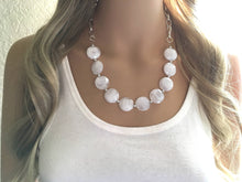 Load image into Gallery viewer, White Statement Necklace & Earring set, white jewelry, Your Choice of GOLD or SILVER, white bib chunky necklace, white necklace