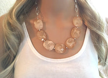 Load image into Gallery viewer, Champagne Statement Necklace & Earring set, champagne jewelry, Your Choice of GOLD or SILVER, champagne bib chunky necklace, brown jewelry