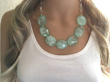 Load image into Gallery viewer, Mint Green Statement Necklace & Earring set, mint jewelry, Your Choice of GOLD or SILVER, mint bib chunky necklace, mint green jewelry
