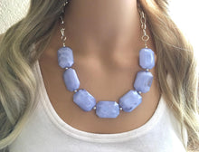Load image into Gallery viewer, Creamy periwinkle Statement Necklace & Earrings, periwinkle jewelry, Your Choice GOLD or SILVER, blue bib chunky necklace, blue necklace