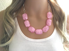 Load image into Gallery viewer, Creamy cotton candy pink Statement Necklace & Earrings, pink jewelry, Your Choice GOLD or SILVER, pink bib chunky necklace