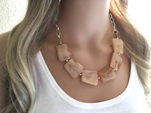 Load image into Gallery viewer, Creamy champagne Statement Necklace & Earrings, champagne jewelry, Your Choice GOLD or SILVER, champagne bib chunky necklace, brown jewelry