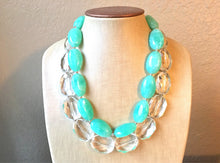 Load image into Gallery viewer, Mint & Clear Statement Necklace, Chunky Beaded Necklace, Mint Green Jewelry, Spring Jewelry, green Necklace, mint green beaded necklace