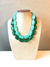 Load image into Gallery viewer, Mint & Forest Statement Necklace, Chunky Beaded Necklace, Mint Green Jewelry, Spring Jewelry, green Necklace, mint green beaded necklace