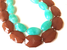 Load image into Gallery viewer, Chocolate Mint Statement Necklace, Chunky Beaded Necklace, Mint Green Jewelry, Spring Jewelry, green Necklace, mint green beaded necklace