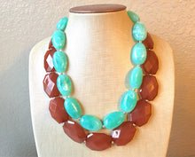 Load image into Gallery viewer, Chocolate Mint Statement Necklace, Chunky Beaded Necklace, Mint Green Jewelry, Spring Jewelry, green Necklace, mint green beaded necklace