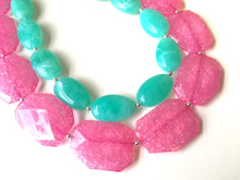 Load image into Gallery viewer, Pink & Mint Statement Necklace, Chunky Beaded Necklace, pink and Green Jewelry, green and pink, green Necklace, mint green beaded necklace