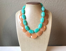 Load image into Gallery viewer, Champagne & Mint Statement Necklace, Chunky Beaded Necklace, Mint Green Jewelry, Spring Jewelry, green Necklace, mint green beaded necklace