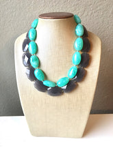 Load image into Gallery viewer, Gray & Mint Statement Necklace, Chunky Beaded Necklace, Mint Green Jewelry, Spring Jewelry, green Necklace, mint green gray beaded necklace