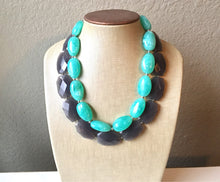 Load image into Gallery viewer, Gray & Mint Statement Necklace, Chunky Beaded Necklace, Mint Green Jewelry, Spring Jewelry, green Necklace, mint green gray beaded necklace
