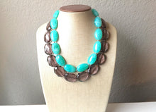 Load image into Gallery viewer, Gray & Mint Statement Necklace, Chunky Beaded Necklace, Mint Green Jewelry, Spring Jewelry, green Necklace, mint green gray beaded necklace