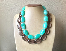 Load image into Gallery viewer, Gray & Mint Statement Necklace, Chunky Beaded Necklace, Mint Green Jewelry, Spring Jewelry, green Necklace, mint green gray beaded necklace