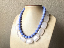 Load image into Gallery viewer, White & Periwinkle Statement Necklace, Chunky Beaded Necklace, Periwinkle Jewelry, light blue purple Necklace, blue white beaded necklace