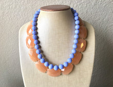 Load image into Gallery viewer, Champagne & Periwinkle Statement Necklace, Chunky Beaded Necklace, Periwinkle Jewelry, light blue purple Necklace, blue tan beaded necklace