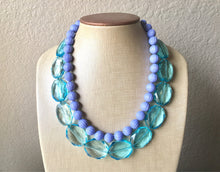 Load image into Gallery viewer, Pool Blue & Periwinkle Statement Necklace, Chunky Beaded Necklace, Periwinkle Jewelry, light blue purple Necklace, blue beaded necklace
