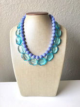 Load image into Gallery viewer, Pool Blue & Periwinkle Statement Necklace, Chunky Beaded Necklace, Periwinkle Jewelry, light blue purple Necklace, blue beaded necklace