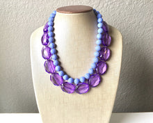 Load image into Gallery viewer, Purple & Periwinkle Statement Necklace, Chunky Beaded Necklace, Periwinkle Jewelry, light blue purple Necklace, purple beaded necklace
