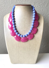 Load image into Gallery viewer, Pink & Periwinkle Statement Necklace, Chunky Beaded Necklace, Periwinkle Jewelry, light blue purple Necklace, blue pink beaded necklace