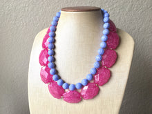 Load image into Gallery viewer, Pink & Periwinkle Statement Necklace, Chunky Beaded Necklace, Periwinkle Jewelry, light blue purple Necklace, blue pink beaded necklace