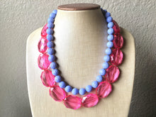Load image into Gallery viewer, Pink & Periwinkle Statement Necklace, Chunky Beaded Necklace, Periwinkle Jewelry, light blue purple Necklace, blue pink beaded necklace