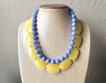Load image into Gallery viewer, Yellow Honeybutter & Periwinkle Statement Necklace, Chunky Beaded Necklace, Periwinkle Jewelry, light blue purple Necklace, blue yellow bead