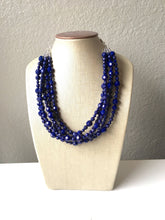 Load image into Gallery viewer, Navy Blue Beaded Necklace, blue Jewelry, 5 strand Chunky statement necklace, big beaded necklace, navy jewelry, blue statement necklace