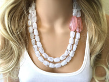 Load image into Gallery viewer, White & Peach Beaded Necklace, white Jewelry, Chunky statement necklace, big beaded necklace, peach jewelry, white statement necklace