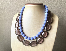 Load image into Gallery viewer, Gray & Periwinkle Statement Necklace, Chunky Beaded Necklace, Periwinkle Jewelry, light blue purple Necklace, blue gray beaded necklace