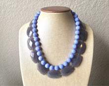 Load image into Gallery viewer, Gray & Periwinkle Statement Necklace, Chunky Beaded Necklace, Periwinkle Jewelry, light blue purple Necklace, blue gray beaded necklace
