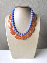 Load image into Gallery viewer, Orange & Periwinkle Statement Necklace, Chunky Beaded Necklace, Periwinkle Jewelry, light blue purple Necklace, blue orange beaded necklace