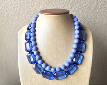 Load image into Gallery viewer, Royal Blue & Periwinkle Statement Necklace, Chunky Beaded Necklace, Periwinkle Jewelry, light blue purple Necklace, blue beaded necklace
