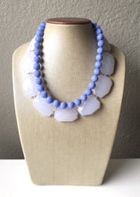 Load image into Gallery viewer, White & Periwinkle Statement Necklace, Chunky Beaded Necklace, Periwinkle Jewelry, light blue purple Necklace, blue white beaded necklace