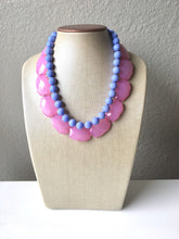 Load image into Gallery viewer, Blush Pink & Periwinkle Statement Necklace, Chunky Beaded Necklace, Periwinkle Jewelry, light blue purple Necklace, blue pink beaded necklac