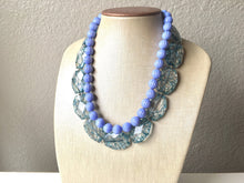 Load image into Gallery viewer, Teal & Periwinkle Statement Necklace, Chunky Beaded Necklace, Periwinkle Jewelry, light blue purple Necklace, turquoise teal beaded necklace