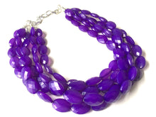 Load image into Gallery viewer, Purple Chunky Statement Necklace, purple beaded necklace, bubble jewelry, multi color jewelry, 5 strand necklace, Vintage beaded jewelry