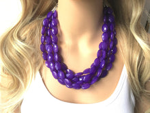 Load image into Gallery viewer, Purple Chunky Statement Necklace, purple beaded necklace, bubble jewelry, multi color jewelry, 5 strand necklace, Vintage beaded jewelry
