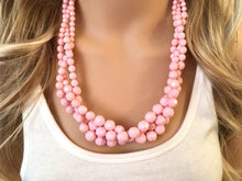 Load image into Gallery viewer, Blush Pink braided Beaded Necklace, pink Jewelry, 3 strand Chunky statement necklace, pink statement necklace, blush jewelry
