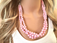 Load image into Gallery viewer, Blush Pink braided Beaded Necklace, pink Jewelry, 3 strand Chunky statement necklace, pink statement necklace, blush jewelry