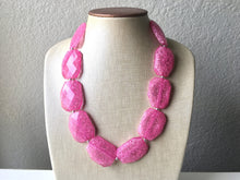 Load image into Gallery viewer, Bubblegum Crackle Pink Single Strand Big Beaded Statement Necklace, pink Jewelry set, pink earrings, pink beaded necklace, bridesmaid neckla