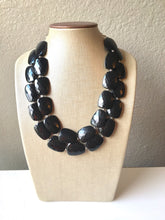 Load image into Gallery viewer, Black chunky statement necklace, bib jewelry black necklace, black jewelry, black beaded necklace, black bubble, double strand black necklac