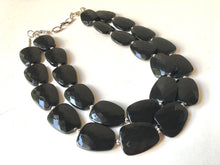 Load image into Gallery viewer, Black chunky statement necklace, bib jewelry black necklace, black jewelry, black beaded necklace, black bubble, double strand black necklac