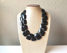 Load image into Gallery viewer, Black chunky statement necklace, bib jewelry black necklace, black jewelry, black beaded necklace, black bubble, double strand black necklac