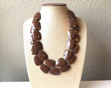 Load image into Gallery viewer, Chocolate Brown Double Strand Big Beaded Statement Necklace, brown Jewelry, coffee beaded necklace, brown bridesmaid necklace jewelry