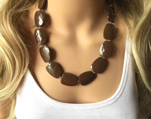 Load image into Gallery viewer, Chocolate Brown Single Strand Big Beaded Statement Necklace, brown Jewelry, coffee beaded necklace, brown bridesmaid necklace jewelry