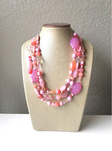 Load image into Gallery viewer, Extra Chunky Blush Statement Necklace, multi strand bright jewelry, chunky statement necklace, coral necklace, blush pink necklace jewelry